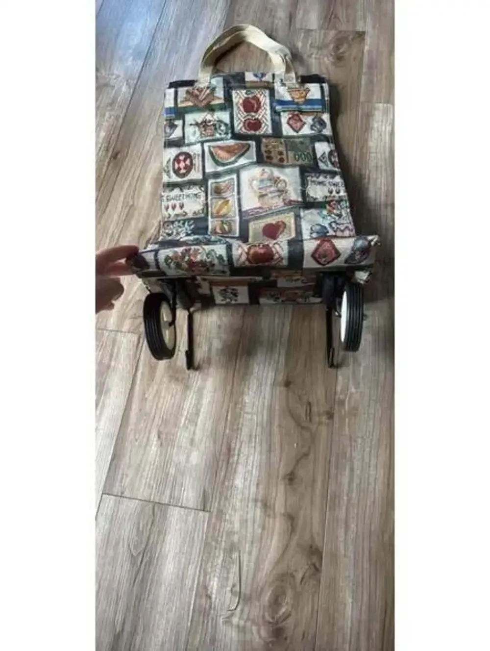 Tapestry shopping cart on wheels